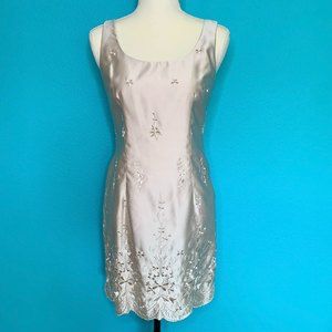 Laundry by Shelli Segal Champagne Embroidered Dress 8 Petite